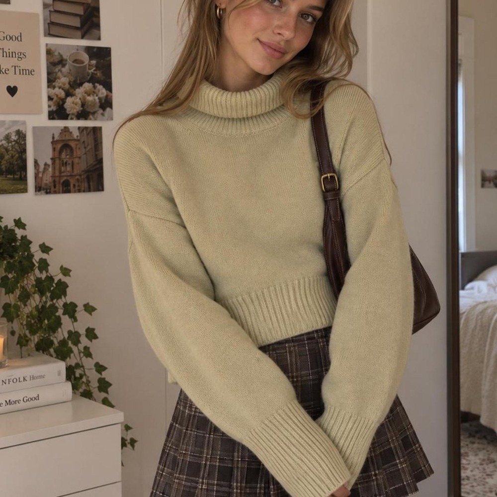 Wool/Cashmere Butter Yellow Turtle Neck Sweater Massimo Dutti Size M